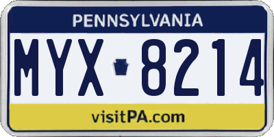 PA license plate MYX8214