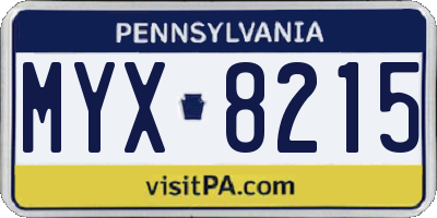 PA license plate MYX8215