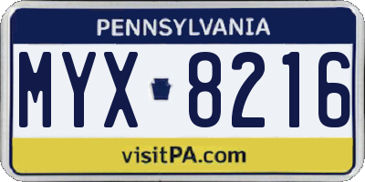 PA license plate MYX8216