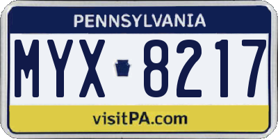 PA license plate MYX8217