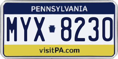 PA license plate MYX8230