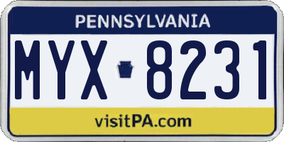 PA license plate MYX8231