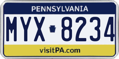 PA license plate MYX8234