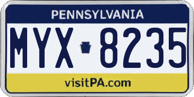 PA license plate MYX8235