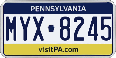 PA license plate MYX8245