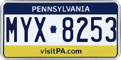 PA license plate MYX8253