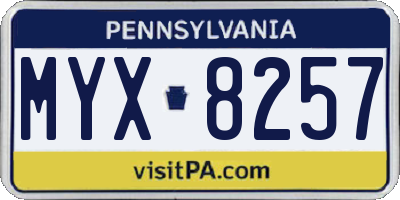 PA license plate MYX8257