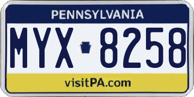 PA license plate MYX8258