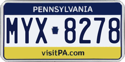PA license plate MYX8278