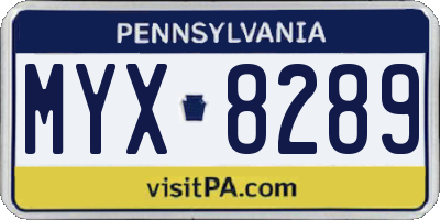 PA license plate MYX8289