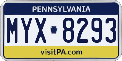 PA license plate MYX8293