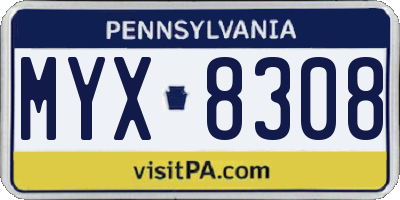 PA license plate MYX8308