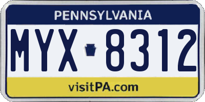 PA license plate MYX8312