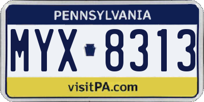 PA license plate MYX8313