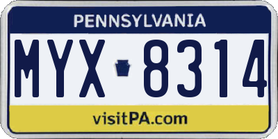 PA license plate MYX8314
