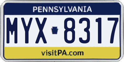 PA license plate MYX8317