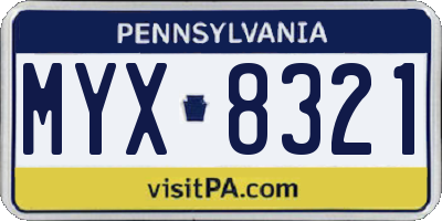 PA license plate MYX8321