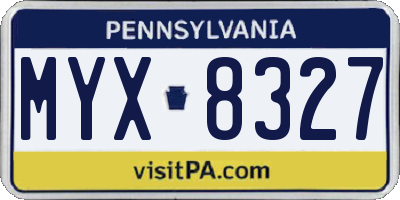 PA license plate MYX8327