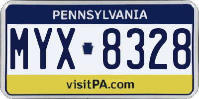 PA license plate MYX8328