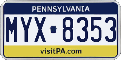 PA license plate MYX8353