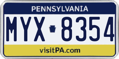 PA license plate MYX8354