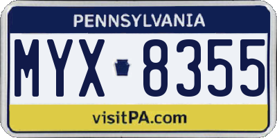 PA license plate MYX8355