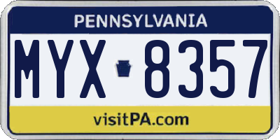 PA license plate MYX8357
