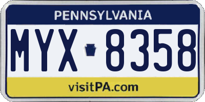 PA license plate MYX8358