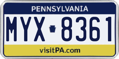 PA license plate MYX8361