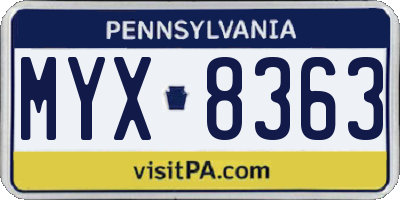 PA license plate MYX8363