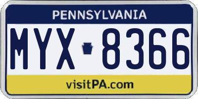 PA license plate MYX8366