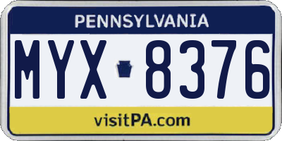 PA license plate MYX8376