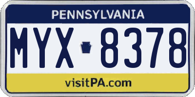 PA license plate MYX8378