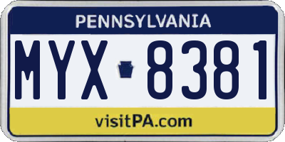 PA license plate MYX8381