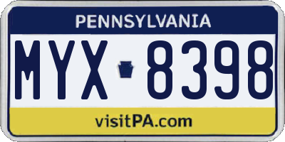 PA license plate MYX8398