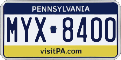 PA license plate MYX8400
