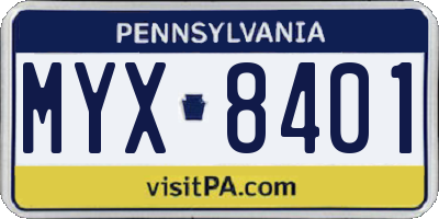 PA license plate MYX8401