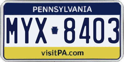 PA license plate MYX8403