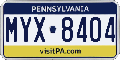 PA license plate MYX8404