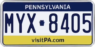 PA license plate MYX8405