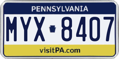 PA license plate MYX8407