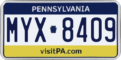 PA license plate MYX8409