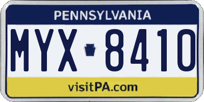 PA license plate MYX8410