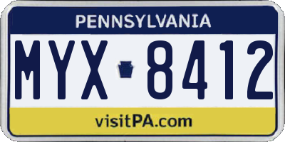 PA license plate MYX8412