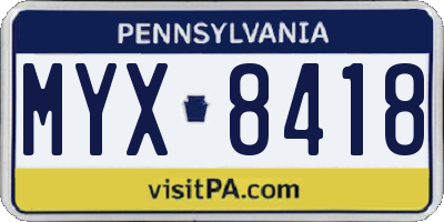 PA license plate MYX8418