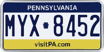 PA license plate MYX8452