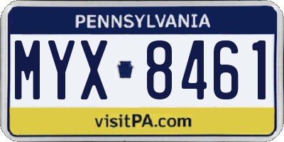 PA license plate MYX8461