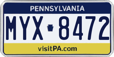 PA license plate MYX8472