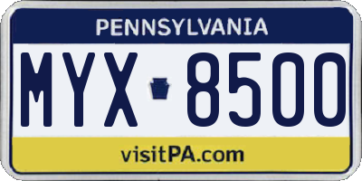 PA license plate MYX8500