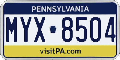 PA license plate MYX8504